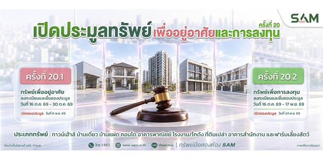SAM ชูทรัพย์ NPA ทำเลศักยภาพเพื่ออยู่อาศัยและต่อยอดธุรกิจ เปิดประมูล 85 รายการทั่วประเทศ มูลค่ารวมกว่า 353 ล้านบาท