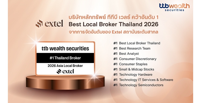 หลักทรัพย์ ทีทีบี เวลธ์ คว้าอันดับ 1 Best Local Broker Thailand 2026 จากการจัดอันดับ Extel Survey ตอกย้ำความเป็นผู้นำด้านงานวิเคราะห์การลงทุนระดับสากล