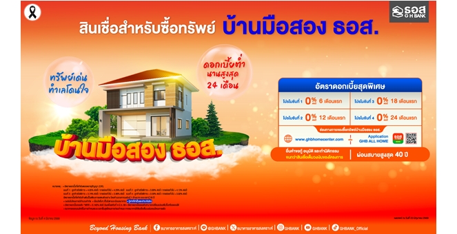 พิเศษเฉพาะลูกค้า ธอส.!! จัดหนักอัตราดอกเบี้ย 0% นาน 2 ปี ตอบโจทย์คนอยากมีบ้าน กับสินเชื่อสำหรับซื้อทรัพย์บ้านมือสอง ธอส.