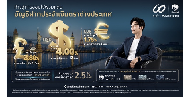 เงินฝากประจำสกุลเงินต่างประเทศ ดอกเบี้ยสูงสุด 4% ต่อปี จากกรุงไทย ต่อยอดแนวคิด “ก้าวสู่การออมไร้พรมแดน”