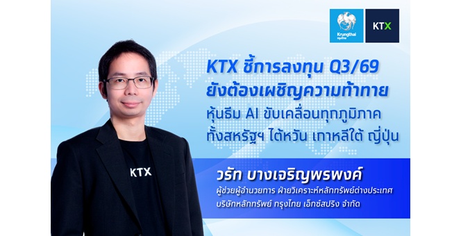 กรุงไทย เอ็กซ์สปริง ชี้การลงทุน Q3/69 ยังต้องเผชิญความท้าทาย หุ้นธีม AI ขับเคลื่อนทุกภูมิภาค ทั้ง สหรัฐฯ ไต้หวัน เกาหลีใต้ ญี่ปุ่น