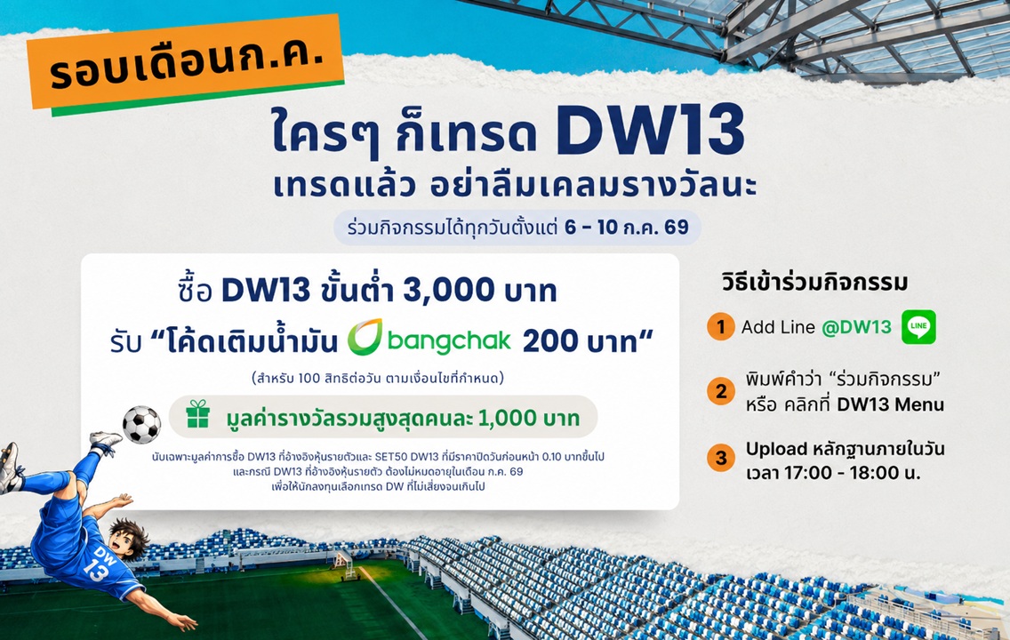 KGI ชวนเทรด DW13 รับโค้ดเติมน้ำมัน 200 บาท 6 - 10 ก.ค. นี้