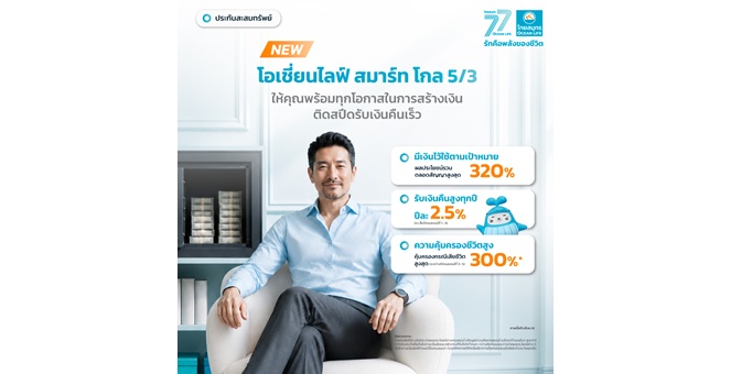 OCEAN LIFE ไทยสมุทรประกันชีวิต เปิดตัวประกันสะสมทรัพย์ระยะสั้น “โอเชี่ยนไลฟ์ สมาร์ท โกล 5/3” จ่ายเบี้ยสั้น 3 ปี คุ้มครอง 5 ปี รับผลประโยชน์รวมสูงสุด 320%