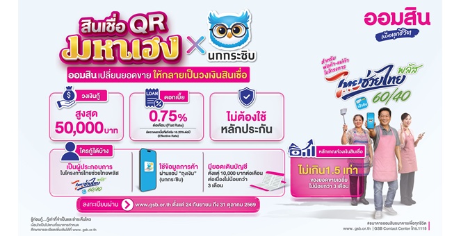 ออมสิน ขานรับ “ไทยช่วยไทย พลัส” ส่งสินเชื่อ ออมสิน QR มหาเฮง x นกกระซิบ เติมทุนพ่อค้าแม่ค้า