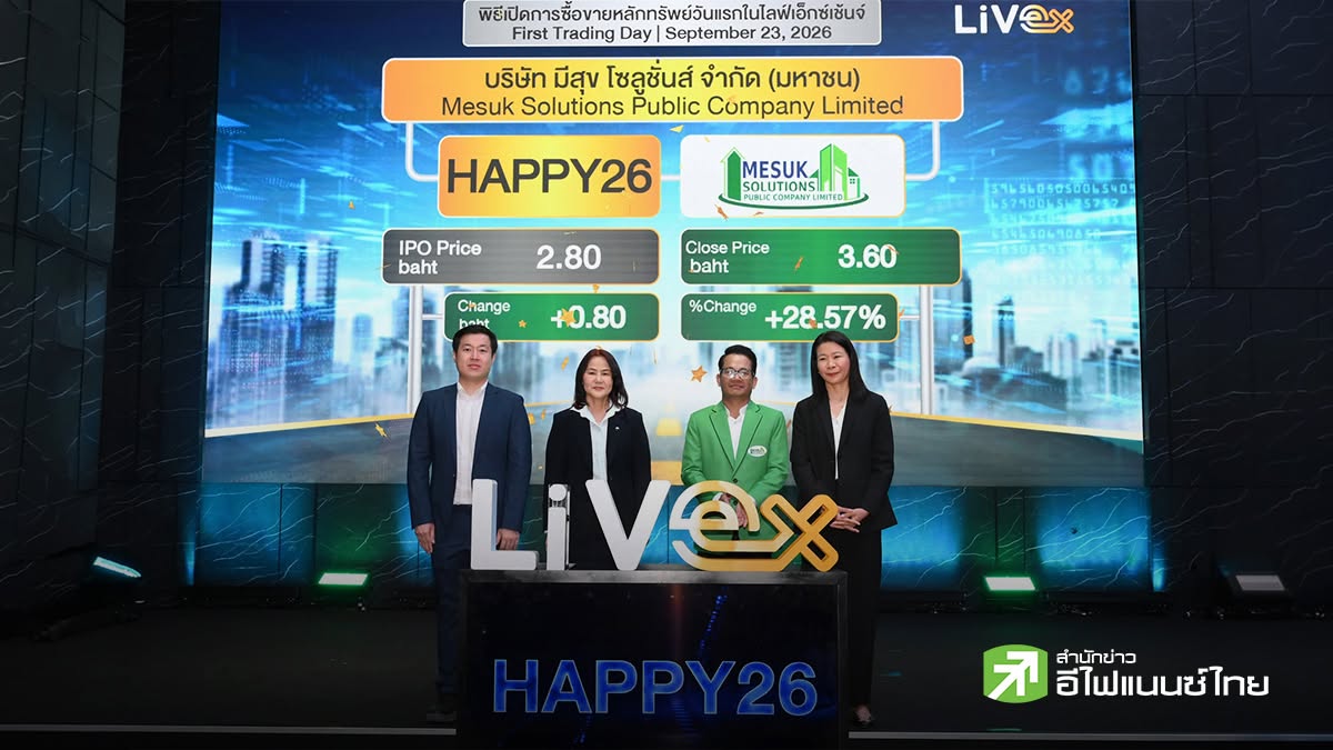 HAPPY26 เปิดเทรด LiVEx วันแรกที่ 3.60 บาท ตั้งเป้ารายได้ปีนี้แตะ 330 ลบ. - กางแผนขยับขึ้น mai ภายใน 3 ปี