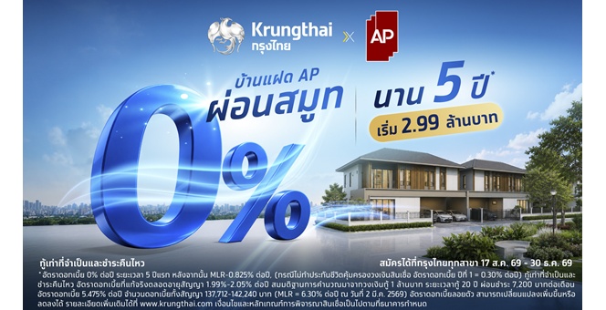 กรุงไทย จับมือ AP Thailand ทำเรื่องมีบ้านให้ “สมูท” กว่าเดิม ดอกเบี้ย 0% นาน 5 ปี