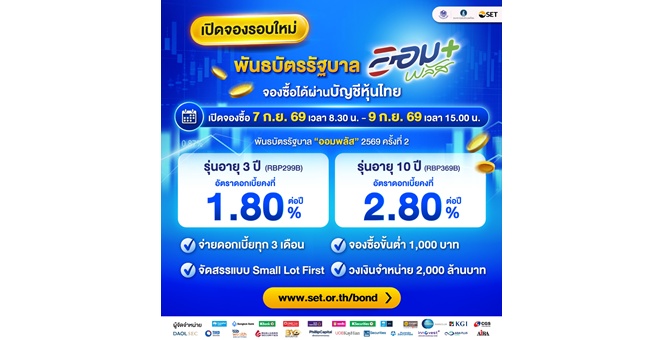 เปิดจองรอบใหม่ พันธบัตรรัฐบาล ‘ออมพลัส’